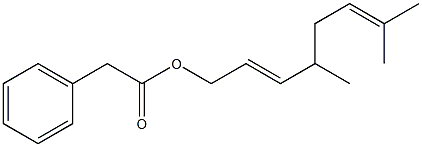 Phenylacetic acid 4,7-dimethyl-2,6-octadienyl ester Struktur