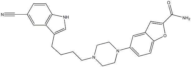 5-[4-[4-(5-Cyano-1H-indol-3-yl)butyl]-1-piperazinyl]benzofuran-2-carboxamide Struktur