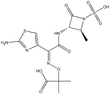 2-[[[(Z)-1-(2-amino-4-thiazolyl)-2-[[(2S,3S)-2-methyl-4-oxo-1-sulfo-3-azetidinyl]amino]-2-oxoethylidene]amino]oxy]-2-methylpropanoic acid Struktur