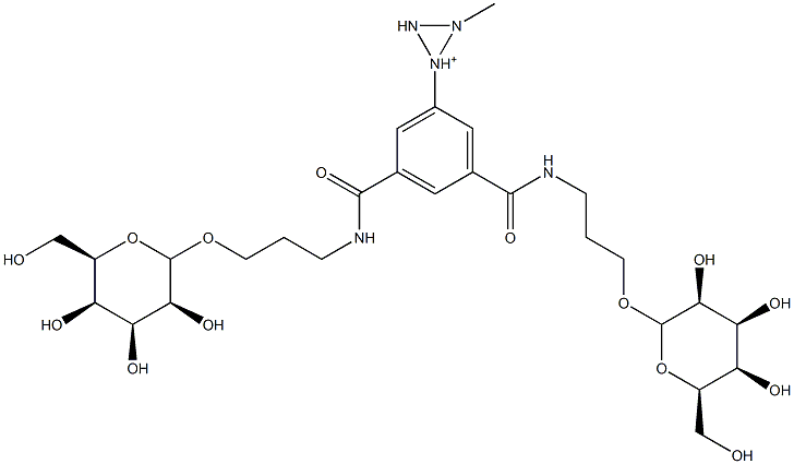 [3,5-bis[3-[(2S,3S,4S,5R,6R)-3,4,5-trihydroxy-6-(hydroxymethyl)oxan-2-yl]oxypropylcarbamoyl]phenyl]methylimino-imino-azanium Struktur