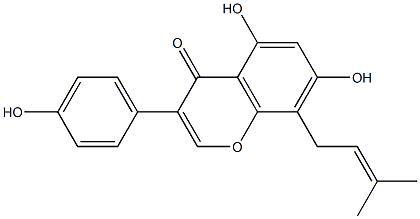 5,7-dihydroxy-3-(4-hydroxyphenyl)-8-(3-methylbut-2-enyl)chromen-4-one Struktur