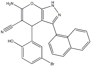 6-amino-4-(5-bromo-2-hydroxyphenyl)-3-(1-naphthyl)-1,4-dihydropyrano[2,3-c]pyrazole-5-carbonitrile Struktur