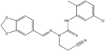 N1-(5-chloro-2-methylphenyl)-2-(1,3-benzodioxol-5-ylmethylidene)-1-(2-cyanoethyl)hydrazine-1-carbothioamide Struktur