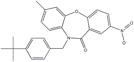 10-[4-(tert-butyl)benzyl]-7-methyl-2-nitrodibenzo[b,f][1,4]oxazepin-11(10H)-one Struktur