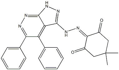 2-[2-(4,5-diphenyl-1H-pyrazolo[3,4-c]pyridazin-3-yl)hydrazono]-5,5-dimethylcyclohexane-1,3-dione Struktur