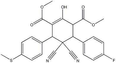 dimethyl 5,5-dicyano-4-(4-fluorophenyl)-2-hydroxy-6-[4-(methylsulfanyl)phenyl]-1-cyclohexene-1,3-dicarboxylate Struktur