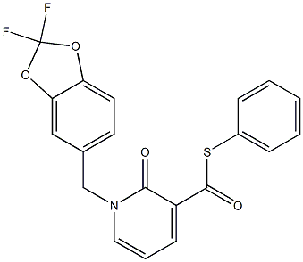 S-phenyl 1-[(2,2-difluoro-1,3-benzodioxol-5-yl)methyl]-2-oxo-1,2-dihydro-3-pyridinecarbothioate Struktur