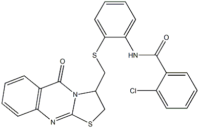 2-chloro-N-(2-{[(5-oxo-2,3-dihydro-5H-[1,3]thiazolo[2,3-b]quinazolin-3-yl)methyl]sulfanyl}phenyl)benzenecarboxamide Struktur