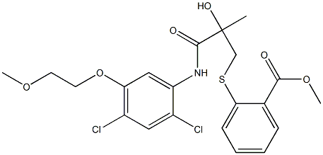 methyl 2-({3-[2,4-dichloro-5-(2-methoxyethoxy)anilino]-2-hydroxy-2-methyl-3-oxopropyl}sulfanyl)benzenecarboxylate Struktur