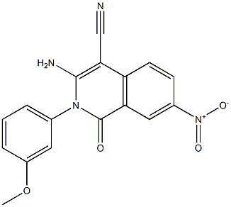 3-amino-2-(3-methoxyphenyl)-7-nitro-1-oxo-1,2-dihydroisoquinoline-4-carbonitrile Struktur