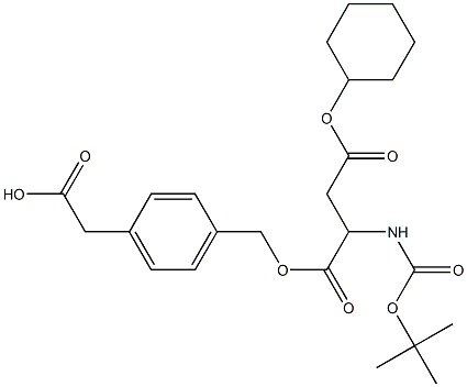 2-[4-({[2-[(tert-butoxycarbonyl)amino]-4-(cyclohexyloxy)-4-oxobutanoyl]oxy}methyl)phenyl]acetic acid Struktur