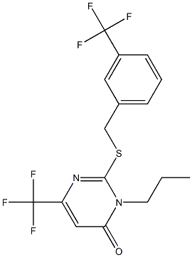 3-propyl-6-(trifluoromethyl)-2-{[3-(trifluoromethyl)benzyl]sulfanyl}-4(3H)-pyrimidinone Struktur