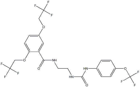 2,5-bis(2,2,2-trifluoroethoxy)-N-[2-({[4-(trifluoromethoxy)anilino]carbonyl}amino)ethyl]benzenecarboxamide Struktur