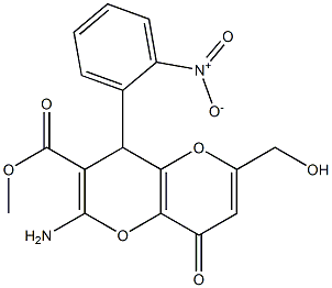 methyl 2-amino-6-(hydroxymethyl)-4-(2-nitrophenyl)-8-oxo-4,8-dihydropyrano[3,2-b]pyran-3-carboxylate Struktur