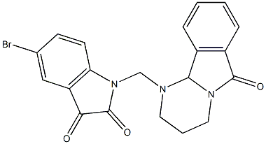 5-bromo-1-[(6-oxo-1,2,3,4,6,10b-hexahydropyrimido[2,1-a]isoindol-1-yl)methy l]indoline-2,3-dione Struktur