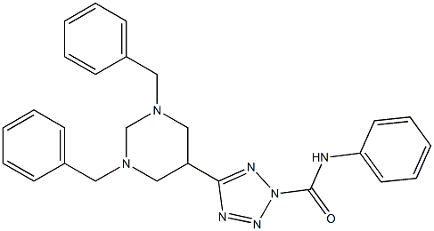 N2-phenyl-5-(1,3-dibenzylhexahydropyrimidin-5-yl)-2H-1,2,3,4-tetraazole-2-carboxamide Struktur