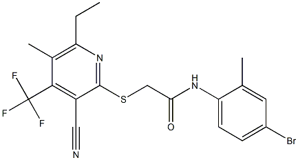 N-(4-bromo-2-methylphenyl)-2-{[3-cyano-6-ethyl-5-methyl-4-(trifluoromethyl)-2-pyridinyl]sulfanyl}acetamide Struktur