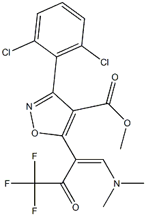 methyl 3-(2,6-dichlorophenyl)-5-[2-(dimethylamino)-1-(2,2,2-trifluoroacetyl)vinyl]-4-isoxazolecarboxylate Struktur