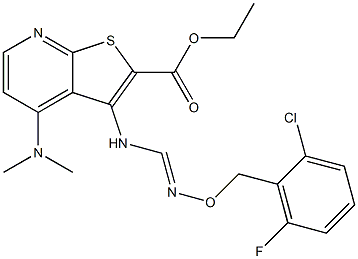 ethyl 3-[({[(2-chloro-6-fluorobenzyl)oxy]imino}methyl)amino]-4-(dimethylamino)thieno[2,3-b]pyridine-2-carboxylate Struktur