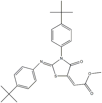 methyl 2-(3-[4-(tert-butyl)phenyl]-2-{[4-(tert-butyl)phenyl]imino}-4-oxo-1,3-thiazolan-5-yliden)acetate Struktur