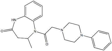 4-methyl-5-[2-(4-phenylpiperazino)acetyl]-1,3,4,5-tetrahydro-2H-1,5-benzodiazepin-2-one Struktur