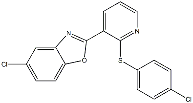 5-chloro-2-{2-[(4-chlorophenyl)sulfanyl]-3-pyridinyl}-1,3-benzoxazole Struktur