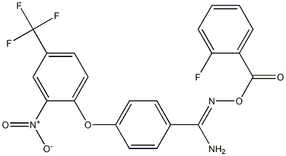 O1-(2-fluorobenzoyl)-4-[2-nitro-4-(trifluoromethyl)phenoxy]benzene-1-carbohydroximamide Struktur