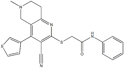 2-{[3-cyano-6-methyl-4-(3-thienyl)-5,6,7,8-tetrahydro[1,6]naphthyridin-2-yl]sulfanyl}-N-phenylacetamide Struktur