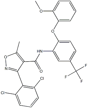 N4-[2-(2-methoxyphenoxy)-5-(trifluoromethyl)phenyl]-3-(2,6-dichlorophenyl)-5-methylisoxazole-4-carboxamide Struktur