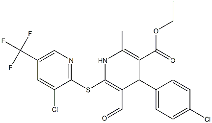 ethyl 4-(4-chlorophenyl)-6-{[3-chloro-5-(trifluoromethyl)-2-pyridinyl]sulfanyl}-5-formyl-2-methyl-1,4-dihydro-3-pyridinecarboxylate Struktur