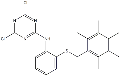 N2-{2-[(2,3,4,5,6-pentamethylbenzyl)thio]phenyl}-4,6-dichloro-1,3,5-triazin -2-amine Struktur