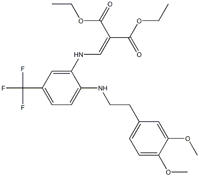 diethyl 2-{[2-[(3,4-dimethoxyphenethyl)amino]-5-(trifluoromethyl)anilino]methylidene}malonate Struktur