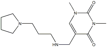 1,3-dimethyl-5-({[3-(pyrrolidin-1-yl)propyl]amino}methyl)-1,2,3,4-tetrahydropyrimidine-2,4-dione Struktur