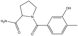 1-[(3-hydroxy-4-methylphenyl)carbonyl]pyrrolidine-2-carboxamide Struktur