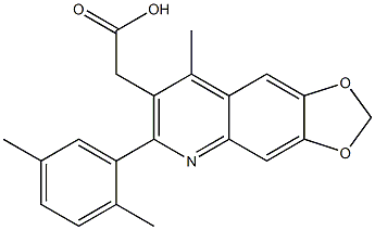 2-[6-(2,5-dimethylphenyl)-8-methyl-2H-[1,3]dioxolo[4,5-g]quinolin-7-yl]acetic acid Struktur