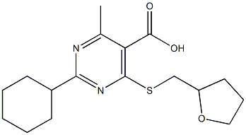 2-cyclohexyl-4-methyl-6-[(tetrahydrofuran-2-ylmethyl)thio]pyrimidine-5-carboxylic acid Struktur