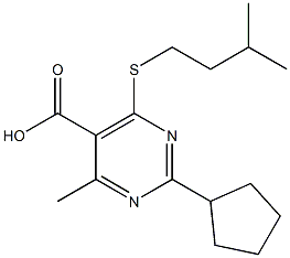 2-cyclopentyl-4-methyl-6-[(3-methylbutyl)thio]pyrimidine-5-carboxylic acid Struktur