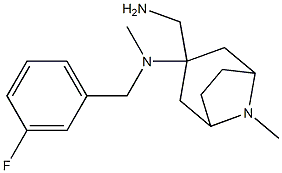 3-(aminomethyl)-N-[(3-fluorophenyl)methyl]-N,8-dimethyl-8-azabicyclo[3.2.1]octan-3-amine Struktur