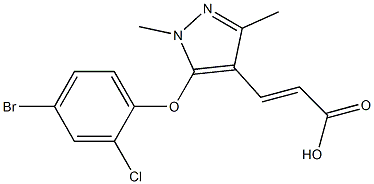 3-[5-(4-bromo-2-chlorophenoxy)-1,3-dimethyl-1H-pyrazol-4-yl]prop-2-enoic acid Struktur