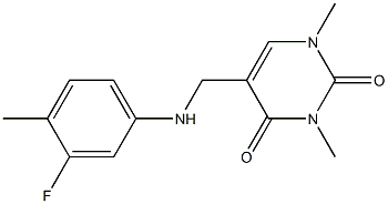 5-{[(3-fluoro-4-methylphenyl)amino]methyl}-1,3-dimethyl-1,2,3,4-tetrahydropyrimidine-2,4-dione Struktur