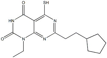 7-(2-cyclopentylethyl)-1-ethyl-5-mercaptopyrimido[4,5-d]pyrimidine-2,4(1H,3H)-dione Struktur