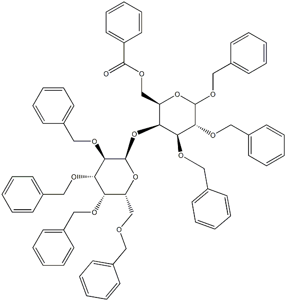 Benzyl 4-O-(2,3,4,6-Tetra-O-benzyl a-D-galactopyranosyl)-2,3-di-O-benzyl-6-O-benzoyl--D-galactopyranoside Struktur