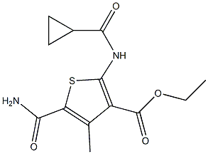 ethyl 5-(aminocarbonyl)-2-[(cyclopropylcarbonyl)amino]-4-methyl-3-thiophenecarboxylate Struktur