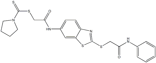 2-({2-[(2-anilino-2-oxoethyl)sulfanyl]-1,3-benzothiazol-6-yl}amino)-2-oxoethyl 1-pyrrolidinecarbodithioate Struktur