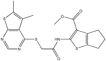 methyl 2-({[(5,6-dimethylthieno[2,3-d]pyrimidin-4-yl)sulfanyl]acetyl}amino)-5,6-dihydro-4H-cyclopenta[b]thiophene-3-carboxylate Struktur