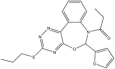 6-(2-furyl)-7-propionyl-6,7-dihydro[1,2,4]triazino[5,6-d][3,1]benzoxazepin-3-yl propyl sulfide Struktur