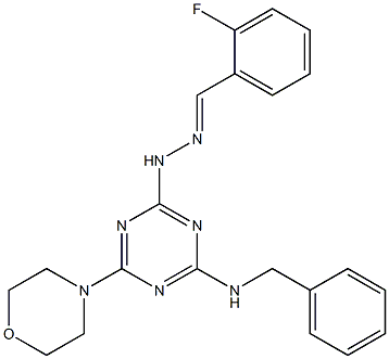 2-fluorobenzaldehyde [4-(benzylamino)-6-(4-morpholinyl)-1,3,5-triazin-2-yl]hydrazone Struktur