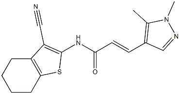 N-(3-cyano-4,5,6,7-tetrahydro-1-benzothien-2-yl)-3-(1,5-dimethyl-1H-pyrazol-4-yl)acrylamide Struktur