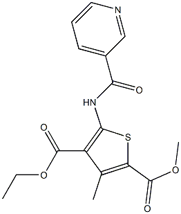 4-ethyl 2-methyl 3-methyl-5-[(3-pyridinylcarbonyl)amino]-2,4-thiophenedicarboxylate Struktur