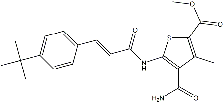 methyl 4-(aminocarbonyl)-5-{[3-(4-tert-butylphenyl)acryloyl]amino}-3-methyl-2-thiophenecarboxylate Struktur